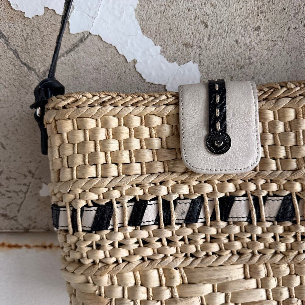 Brighton Crossbody Bag Woven Straw Purse Leather Trim Heart Charm Coastal Boho - Picture 7 of 13